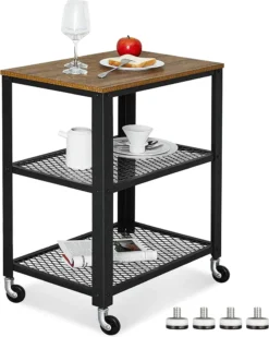 Meerveil Retro Servierwagen, 3 Ebenen Küchenwagen, Rollwagen Auf 4 Rollen, Küchenregal Aus Holz Und Metall, Für Küche Und Wohnzimmer, Vintagebraun-schwarz -Kaufland Verkäufe 21cc8f6ef280f20b6033382742816bd4