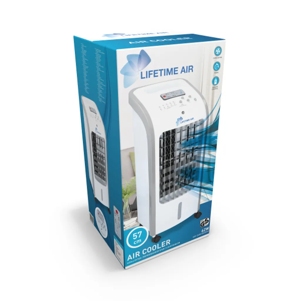 Lifetime Air Luftkühler, Airco, 3 Lüftergeschwindigkeiten, Swing Funktion, 2 Kühlelemente - Mit Befeuchtung Und Reinigung - Weiß - 62 Watt 6 Lifetime Air Luftkühler, Airco, 3 Lüftergeschwindigkeiten, Swing Funktion, 2 Kühlelemente - Mit Befeuchtung Und Reinigung - Weiß - 62 Watt – Bild 4