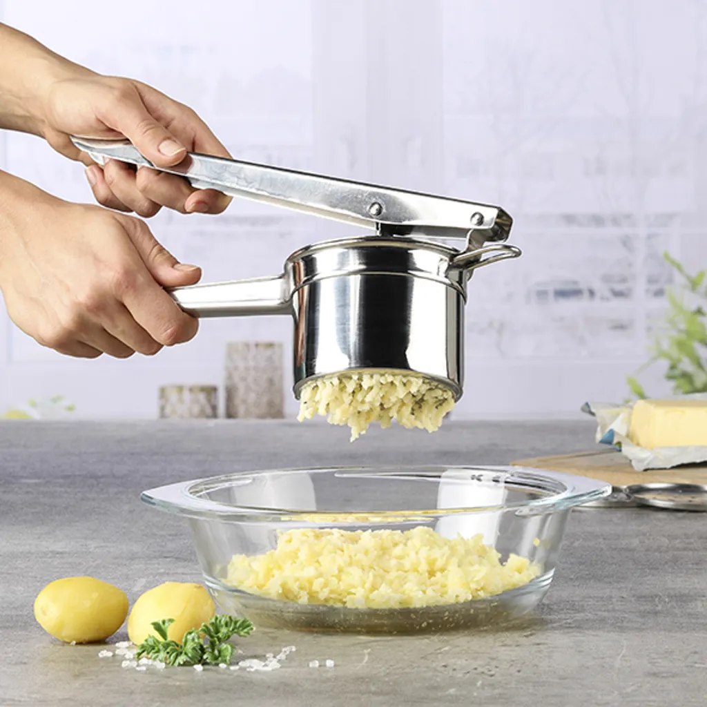 Edelstahl Kartoffelpresse Spätzlepresse Spaghettieispresse Mit 3 Locheinsätzen 6 Edelstahl Kartoffelpresse Spätzlepresse Spaghettieispresse Mit 3 Locheinsätzen – Bild 4