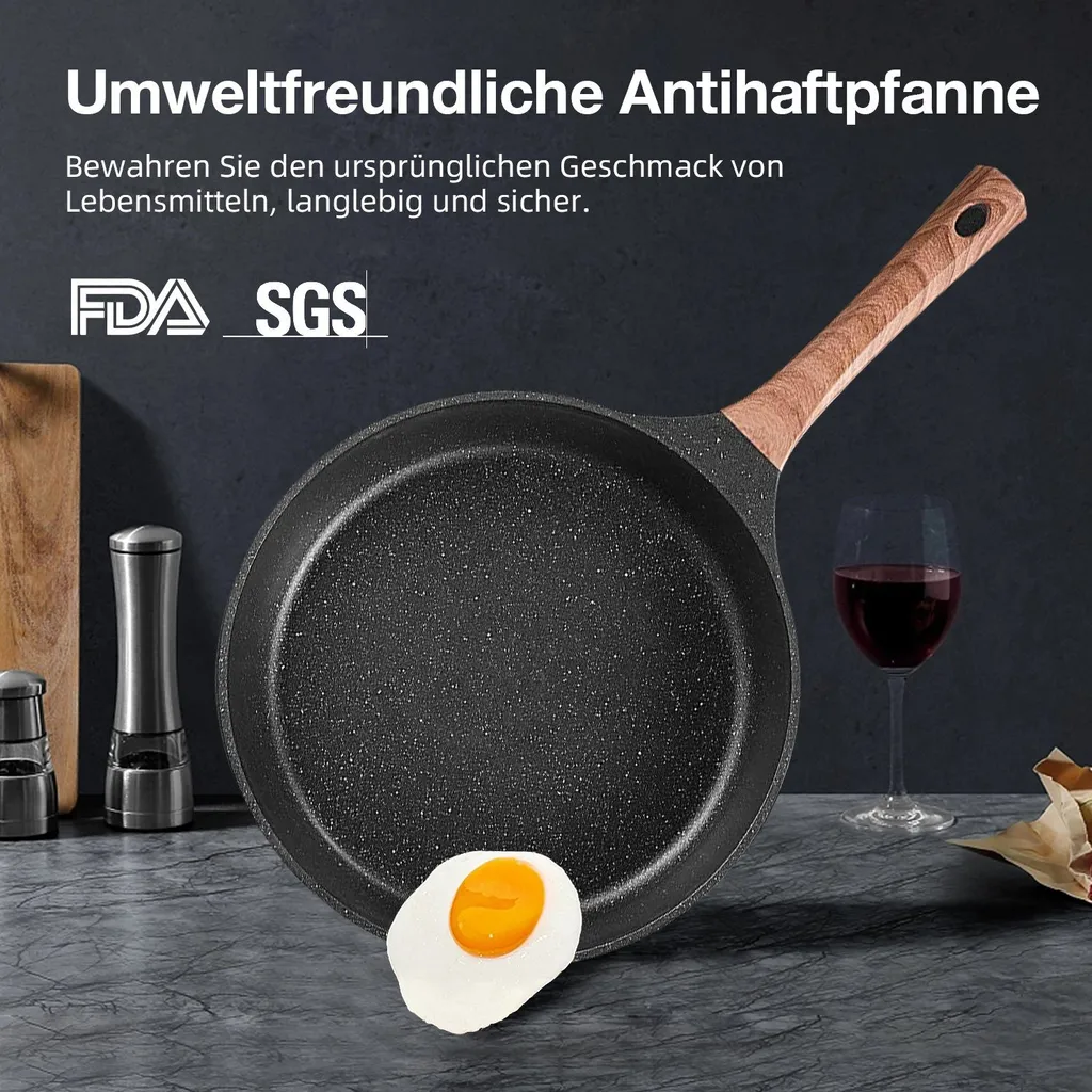Daynee Antihaft Bratpfanne 28cm Bratpfanne Induktion Mit Echten Steinpartikeln Pfanne Mit Deckel Bratpfanne Geeignet Für Induktion, Gasherde, Elektro 8 Daynee Antihaft Bratpfanne 28cm Bratpfanne Induktion Mit Echten Steinpartikeln Pfanne Mit Deckel Bratpfanne Geeignet Für Induktion, Gasherde, Elektro – Bild 6
