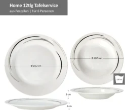 12tlg Tafel-Service Home Suppenteller Speiseteller Streifen Porzellan-Geschirr -Kaufland Verkäufe 2360c8fdb70b915955e66d58a728591e