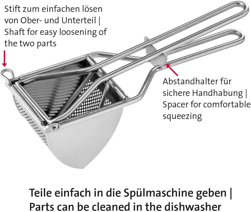 Westmark Kartoffelpresse, Mit Rund-Lochung, Rostfreier Edelstahl, Länge: 30 Cm, Triangel, Silber, 61262260 5 Westmark Kartoffelpresse, Mit Rund-Lochung, Rostfreier Edelstahl, Länge: 30 Cm, Triangel, Silber, 61262260 – Bild 3