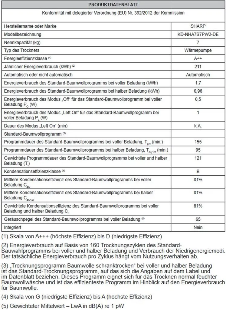 Sharp - KD-NHA7S7PW2-DE - Wärmepumpentrockner - 7 Kg 7 Sharp - KD-NHA7S7PW2-DE - Wärmepumpentrockner - 7 Kg – Bild 5