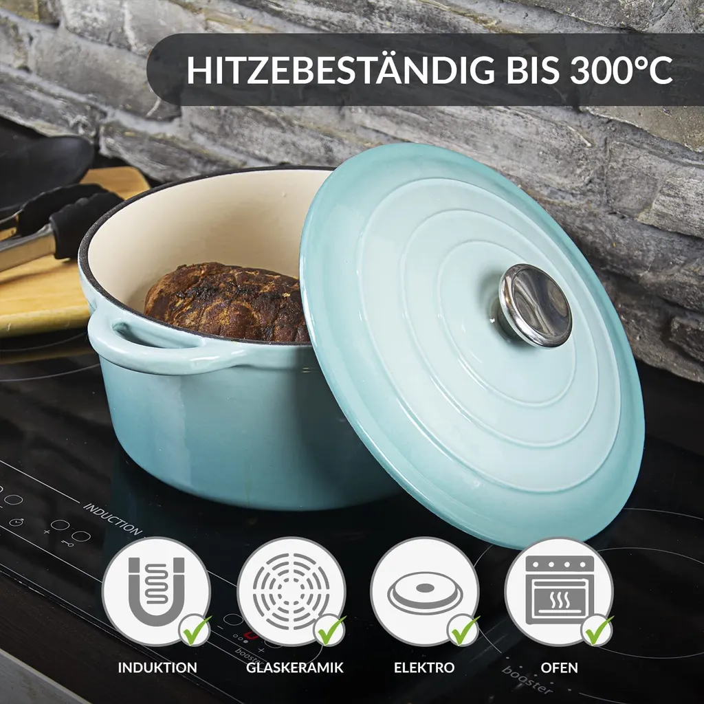 Gusseisen Topf Brot Backen 24 Cm - 3,5 L Schmortopf Gusseisen Emailliert Zum Schmoren, Backen Und Braten - Brotbacktopf Mit Deckel Induktion - (3,5 L, Blau) 7 Gusseisen Topf Brot Backen 24 Cm - 3,5 L Schmortopf Gusseisen Emailliert Zum Schmoren, Backen Und Braten - Brotbacktopf Mit Deckel Induktion - (3,5 L, Blau) – Bild 5