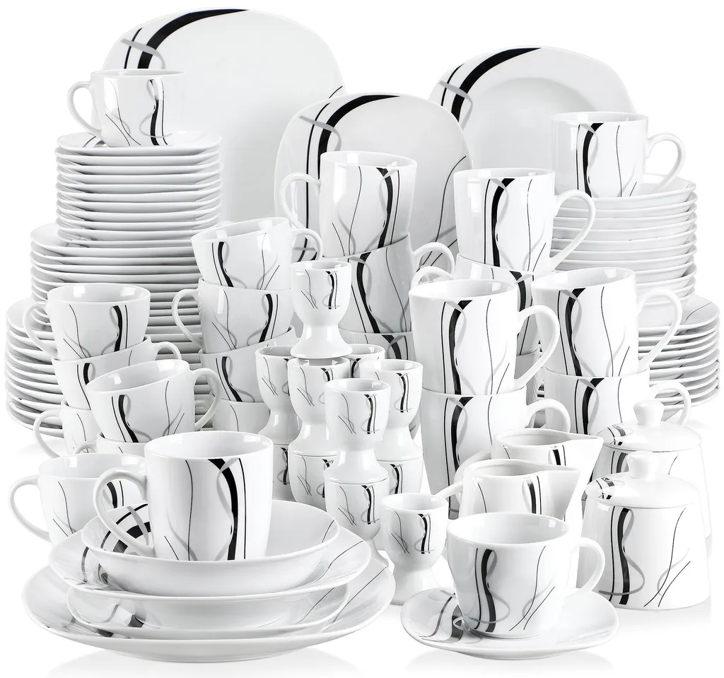 VEWEET, Serie 'Fiona', 100-teilig Porzellan Tafelservice Set, Kombiservice Mit Dessertteller, Speiseteller, Suppenteller, Müslischalen, Kaffeebecher, Kaffeetassen Set, Eierbecher, Milch- Und Zuckerset 3 VEWEET, Serie 'Fiona', 100-teilig Porzellan Tafelservice Set, Kombiservice Mit Dessertteller, Speiseteller, Suppenteller, Müslischalen, Kaffeebecher, Kaffeetassen Set, Eierbecher, Milch- Und Zuckerset