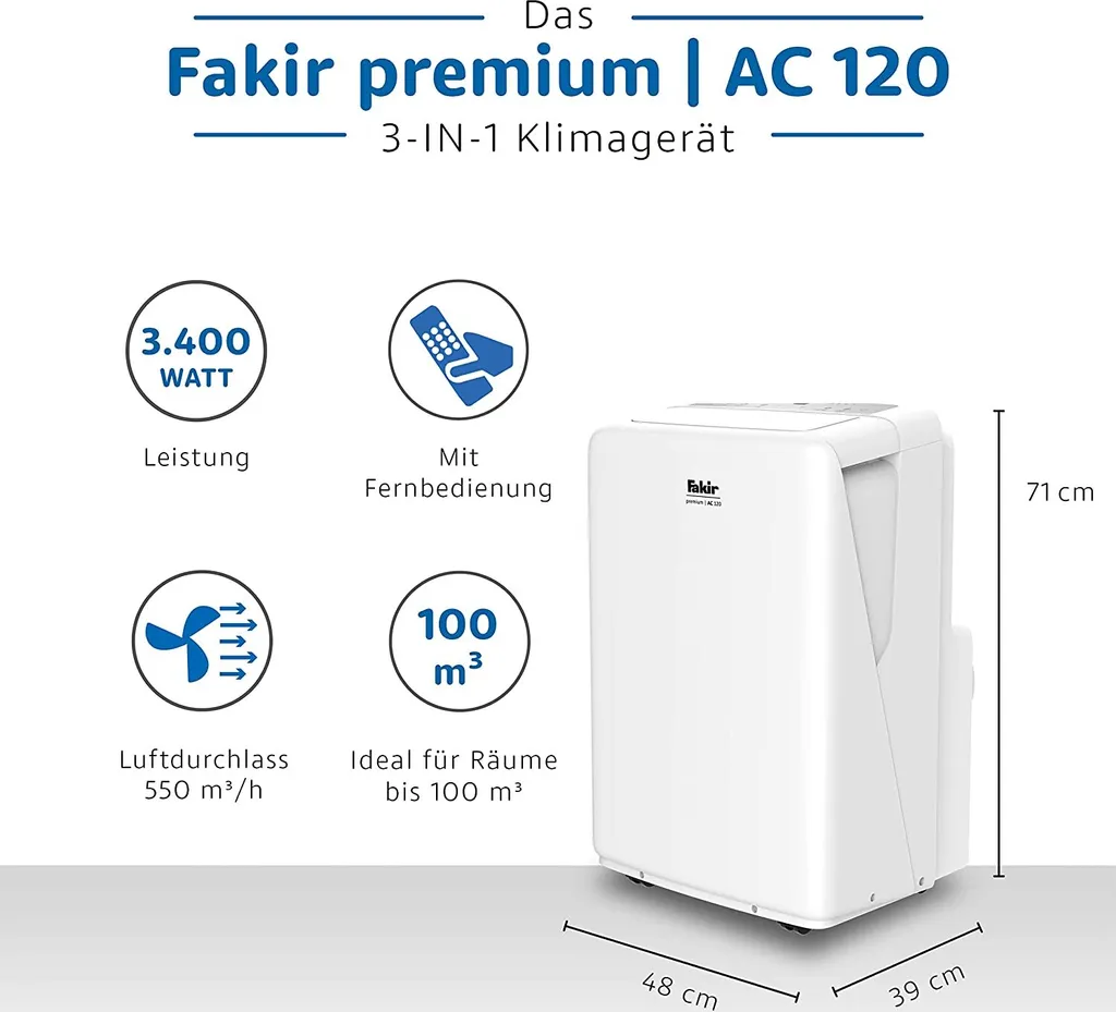 Fakir AC120 Klimagerät, Max. Raumgröße: 100 M³, 12.000 BTU/h 8 Fakir AC120 Klimagerät, Max. Raumgröße: 100 M³, 12.000 BTU/h – Bild 6