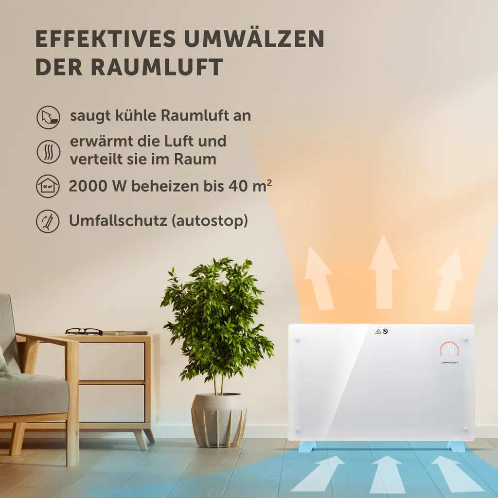 Johannson Elektroheizung Mit Thermostat Aurora | Heizstrahler Innenraum | Heizung Elektrisch Energiesparend | Elektroheizkörper | Konvektor Heizung 2000W | Elektrische Heizung | Leiser Als Heizlüfter - Weiß 8 Johannson Elektroheizung Mit Thermostat Aurora | Heizstrahler Innenraum | Heizung Elektrisch Energiesparend | Elektroheizkörper | Konvektor Heizung 2000W | Elektrische Heizung | Leiser Als Heizlüfter - Weiß – Bild 6