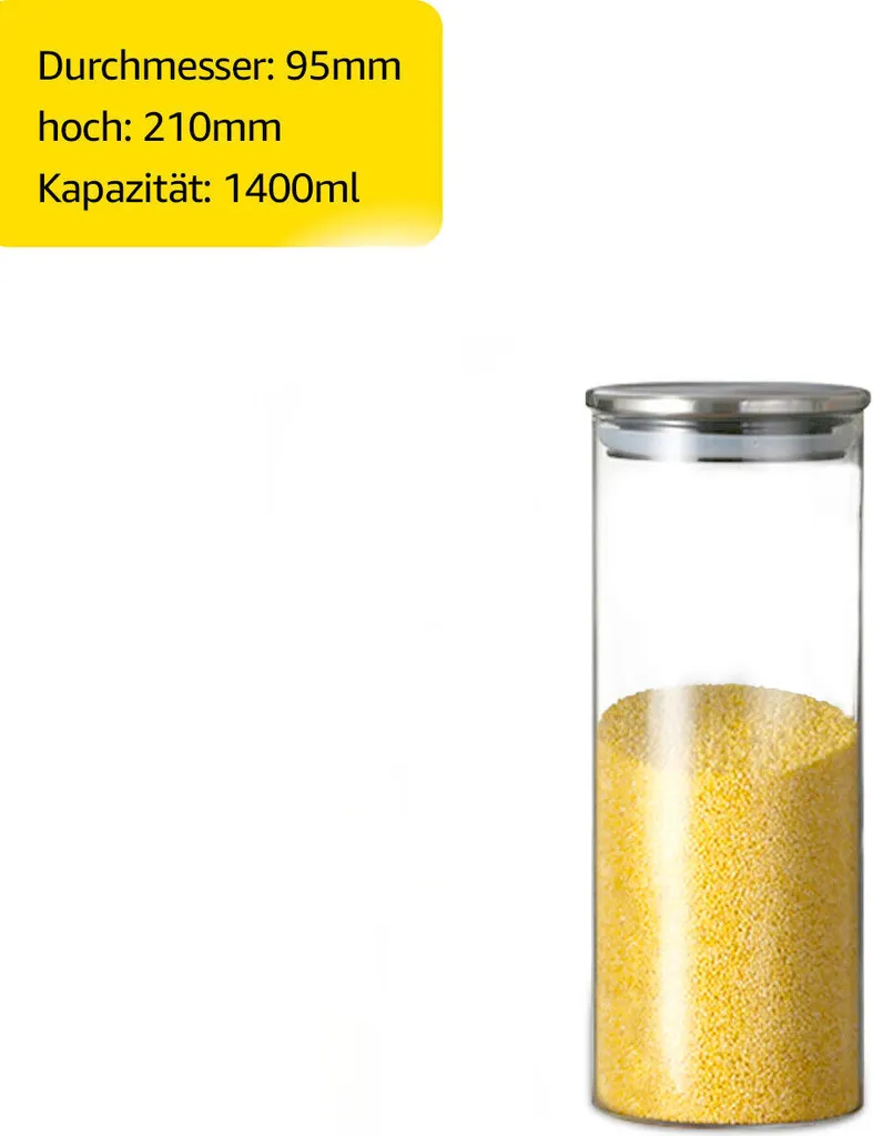 CMYBABEE Vorratsdose Glas 1400ML, Höhe 21 Cm, Vorratsglas Mit Deckel, Kaffeebohnen Behälter, Müslidose, Frischhaltedose Mit Große Einfüllöffnung (M, 1 Stück) 8 CMYBABEE Vorratsdose Glas 1400ML, Höhe 21 Cm, Vorratsglas Mit Deckel, Kaffeebohnen Behälter, Müslidose, Frischhaltedose Mit Große Einfüllöffnung (M, 1 Stück) – Bild 6