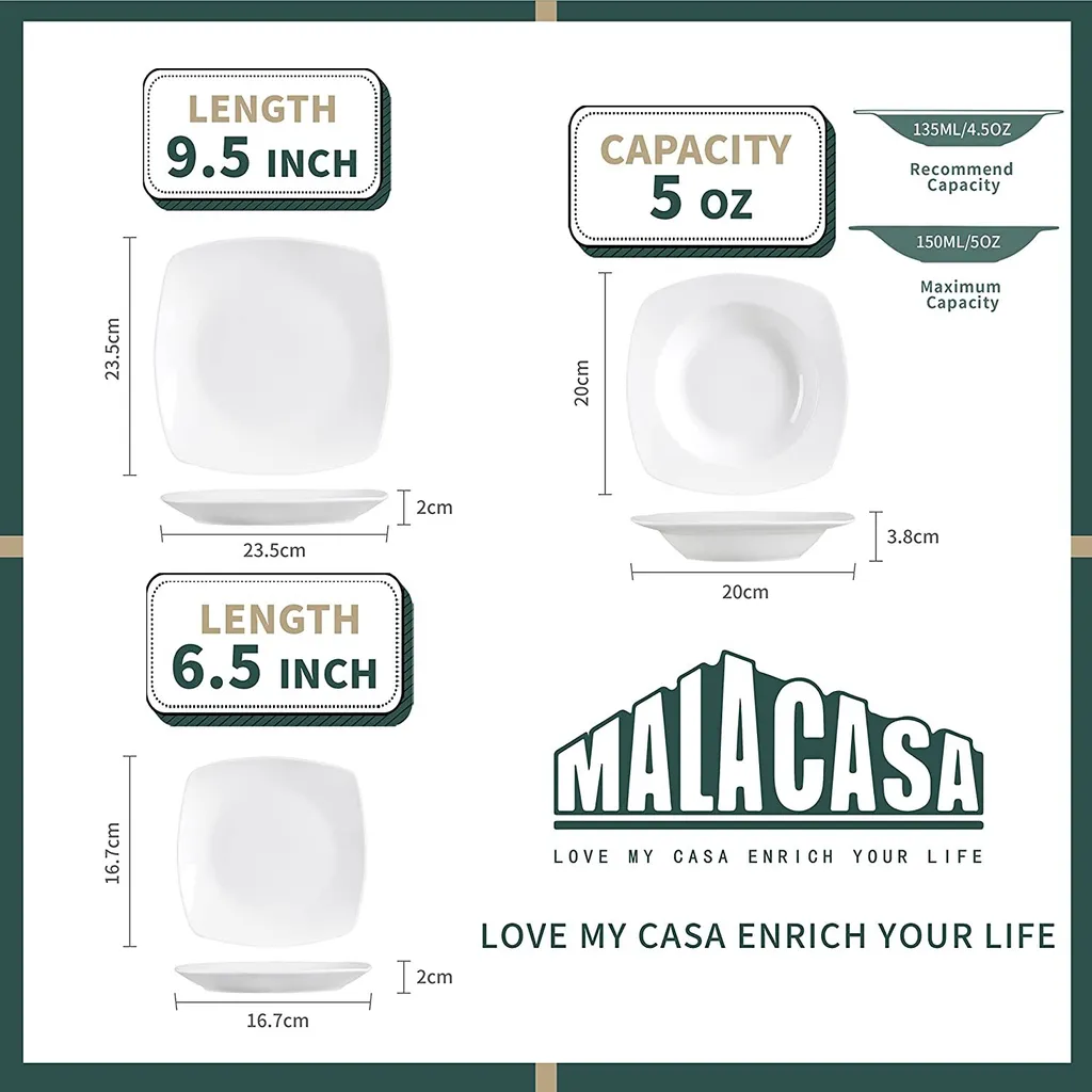 MALACASA, Serie Julia, 36 Tlg. Set Porzellan Geschirrset Tafelservice Mit Kuchenteller, Flachteller Und Suppenteller Für 12 Personen 4 MALACASA, Serie Julia, 36 Tlg. Set Porzellan Geschirrset Tafelservice Mit Kuchenteller, Flachteller Und Suppenteller Für 12 Personen – Bild 2