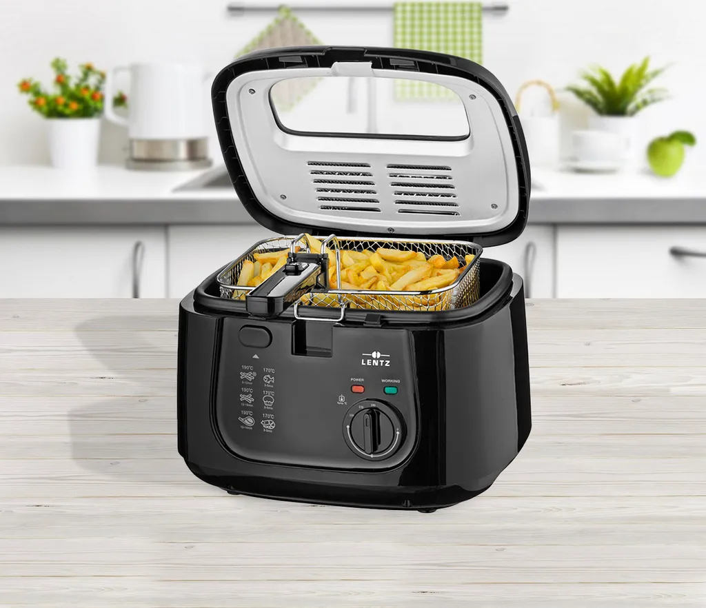 Kunststoff-Fritteuse 2,5 L,1800 Watt, Stufenlos Regelbares Thermostat, Schwarz 4 Kunststoff-Fritteuse 2,5 L,1800 Watt, Stufenlos Regelbares Thermostat, Schwarz – Bild 2