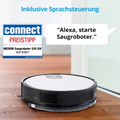 MEDION Saugroboter Mit Wischfunktion Und Zyklon Technologie S20 SW (Alexa App Steuerung, Modell 2021, Extra Flach, Regulierbare Wasserabgabe, Ladestation, Tierhaar Allergiker Optimiert) -Kaufland Verkäufe 28413e598262052f1068fa27291c4d6a