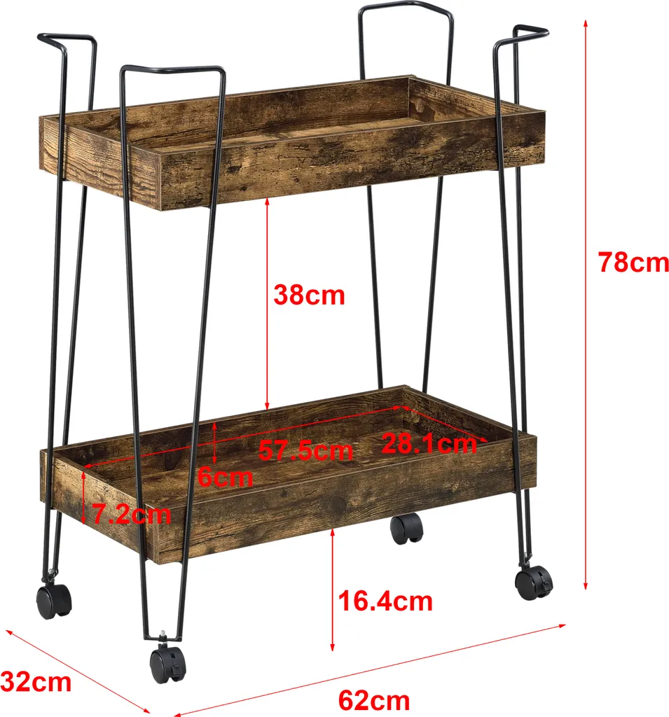Servierwagen Vaxholm 78x62x32cm Barwagen Beistellwagen Rollwagen Bis 10 Kg Stahlgestell Dunkler Holzton 5 Servierwagen Vaxholm 78x62x32cm Barwagen Beistellwagen Rollwagen Bis 10 Kg Stahlgestell Dunkler Holzton – Bild 3