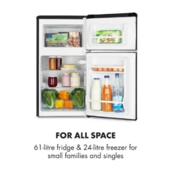 Klarstein Irene - Kühl- & Gefrierkombination, Retro Kühlschrank, 61 Liter Kühlfach, 24 Liter Gefrierfach, , 40 DB Leise, 2 Kühlebenen, 2 Türablagen, Schwarz [+] -Kaufland Verkäufe 296acb5eabc98520a43d70d93fc7f2dc