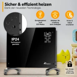 TRESKO® Elektroheizung Schwarz 2000W Inkl. WiFi & APP Glaskonvektor Konvektor Wand Heizung Glas Heizkörper Bad -Kaufland Verkäufe 298bdc929b2ef6349bd1358216e2678f