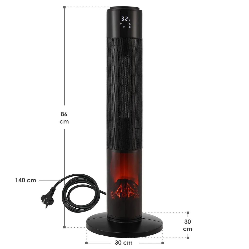 Juskys Turm-Keramik-Heizer – Elektrischer Heizlüfter Mit LCD Display & Fernbedienung, 1000 / 2000W, Kamineffekt, Timer, Oszillation & Umkippschutz 17 Juskys Turm-Keramik-Heizer – Elektrischer Heizlüfter Mit LCD Display & Fernbedienung, 1000 / 2000W, Kamineffekt, Timer, Oszillation & Umkippschutz – Bild 15
