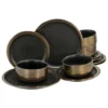 CreaTable 23594 Kombiservice Modern Industrial Für 4 Personen, Steinzeug, Schwarz/gold (1 Set, 12-teilig)