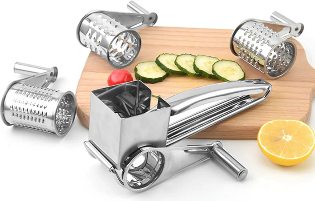 Käsereibe Edelstahl, Käsereibe Mit Kurbel Gemüse Kaese Cutter Käseraspel Käsereiben Mit 4 Ersatzköpfe 5 Käsereibe Edelstahl, Käsereibe Mit Kurbel Gemüse Kaese Cutter Käseraspel Käsereiben Mit 4 Ersatzköpfe – Bild 3