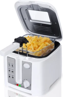 Aigostar Weiße Haushaltsfritteuse, 1650 Watt, 2,5L, Mit Sichtfenster, Temperaturregelung, BPA-frei