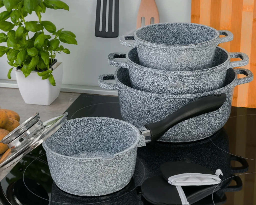 Graue Töpfe Und Kasserolle Mit Marmorbeschichtung 11 Graue Töpfe Und Kasserolle Mit Marmorbeschichtung – Bild 9