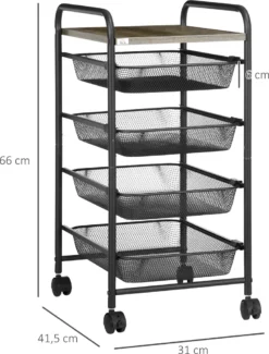 HOMCOM Rollwagen, Küchenwagen Mit 4 Körben, Aufbewahrungsregal Mit Rollen, Haushaltregal, Servierwagen Für Schlafzimmer, Wohnzimmer, Stahl, Schwarz, 41,5 X 31 X 66 Cm -Kaufland Verkäufe 2bd50345f06e7bcf1ae92a856b884d82