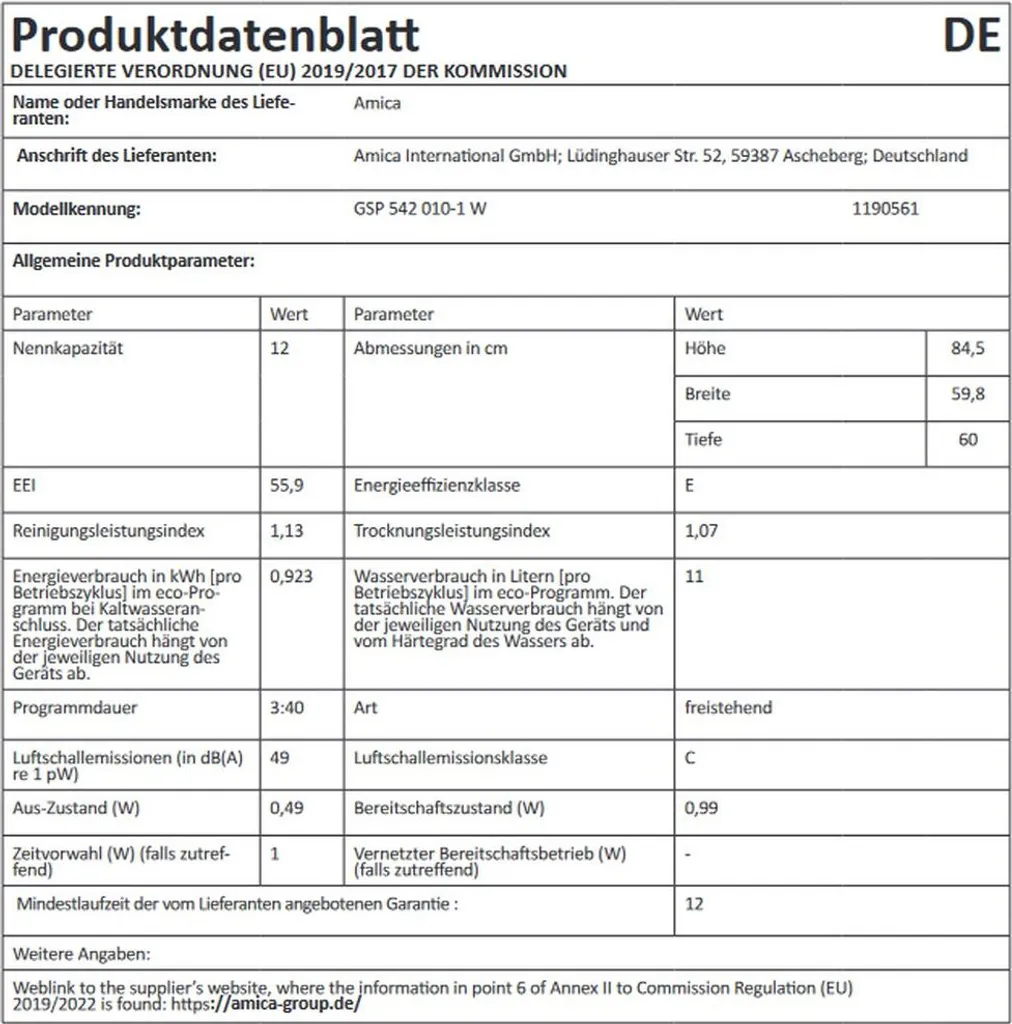 Amica - GSP 542 010 W - Stand-Geschirrspüler - Weiß - 60 Cm 5 Amica - GSP 542 010 W - Stand-Geschirrspüler - Weiß - 60 Cm – Bild 3