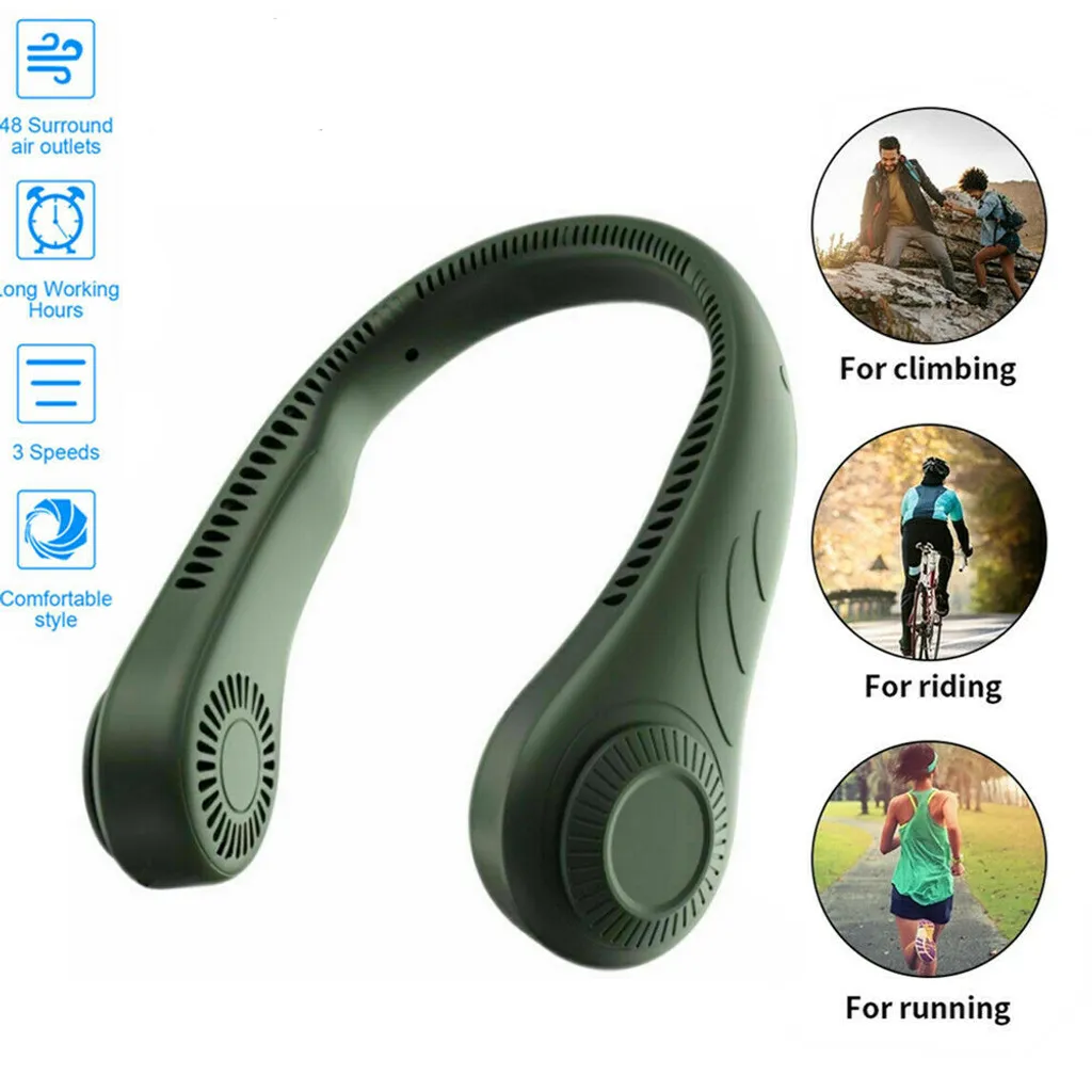 Tragbarer Mini Fan Nackenbügel Klingenloser Hängender Halsventilator Lazy Neck Hanging Cooler USB Wiederaufladbar USB, Grün 3 Tragbarer Mini Fan Nackenbügel Klingenloser Hängender Halsventilator Lazy Neck Hanging Cooler USB Wiederaufladbar USB, Grün