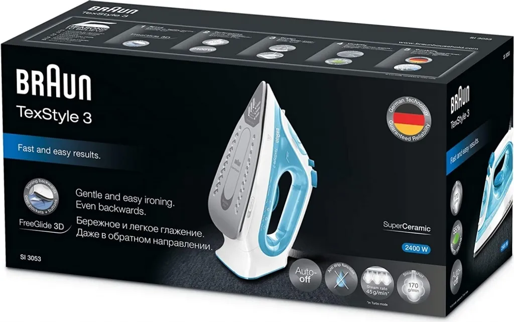 Braun SI 3053 BL TexStyle 3 Dampfbügeleisen Weiß/blau 4 Braun SI 3053 BL TexStyle 3 Dampfbügeleisen Weiß/blau – Bild 2