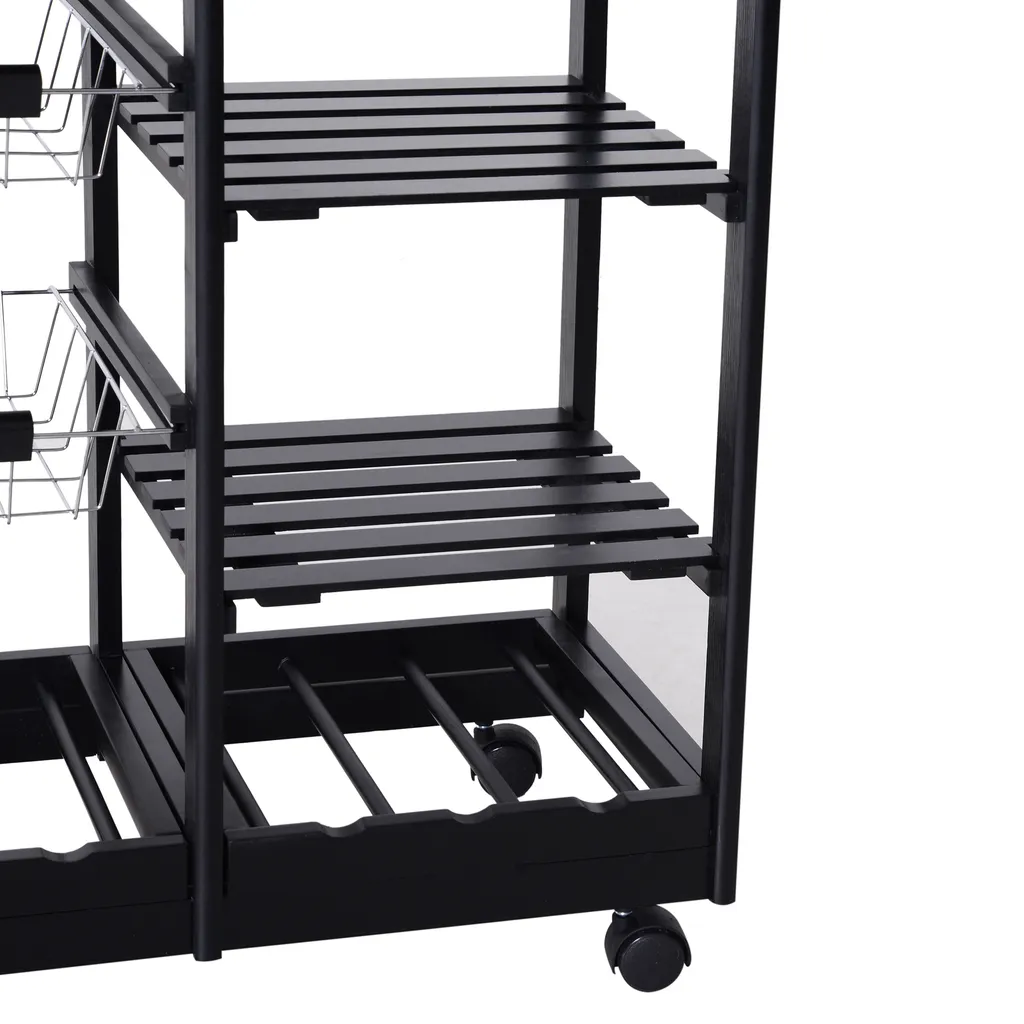 HOMCOM Küchenwagen Servierwagen Mit Ausziehbarem Korb Schublade Küchenrollwagen Weinablage Küchentrolley Holz Schwarz 74 X 37 X 76 Cm 9 HOMCOM Küchenwagen Servierwagen Mit Ausziehbarem Korb Schublade Küchenrollwagen Weinablage Küchentrolley Holz Schwarz 74 X 37 X 76 Cm – Bild 7
