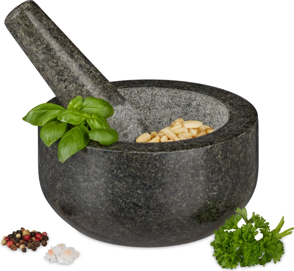 Relaxdays Granit Mörser Mit Stößel 16 Cm 3 Relaxdays Granit Mörser Mit Stößel 16 Cm