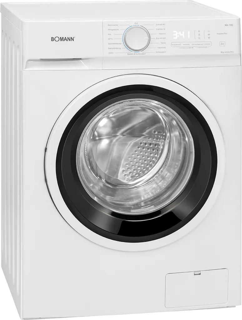 Bomann WA 7193 Waschmaschine, 9kg, 15 Waschprogramme, 1.400 U/min.(max), LED-Display, Kindersicherung, Hygiene Pro, Weiß 6 Bomann WA 7193 Waschmaschine, 9kg, 15 Waschprogramme, 1.400 U/min.(max), LED-Display, Kindersicherung, Hygiene Pro, Weiß – Bild 4