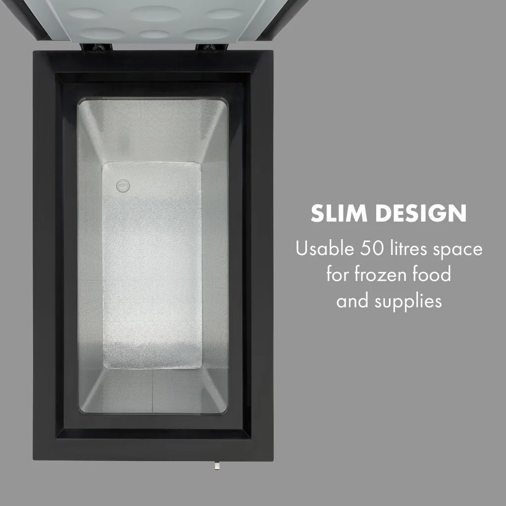 Klarstein Gefrierschrank Gefriertruhe - Tiefkühltruhe Gefrierbox - Temperaturregler - Bodenrollen - Freistehend - 50 Liter - Mattschwarz Tiefkühlschrank Freistehend Gefriertruhe Gefrierschrank Groß Kühltruhe Gefriergeräte 4 Klarstein Gefrierschrank Gefriertruhe - Tiefkühltruhe Gefrierbox - Temperaturregler - Bodenrollen - Freistehend - 50 Liter - Mattschwarz Tiefkühlschrank Freistehend Gefriertruhe Gefrierschrank Groß Kühltruhe Gefriergeräte – Bild 2