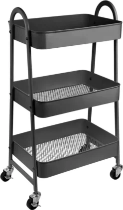 ONVAYA® Servierwagen Silvio | Beistellwagen | Dunkelgrau | 30,5 X 45 X 77 Cm | 3 Fächer | Multifunktionswagen | Transportwagen | Allzweckwagen | Küchentrolley | Nischenregal