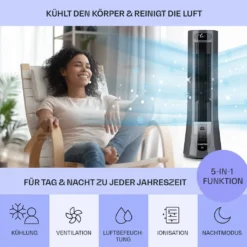 Klarstein Mobiles Klimagerät Ohne Abluftschlauch - Luftkühler Mit Wasser Ventilator Luftbefeuchter Lufreiniger Funktion - 7L Wassertank - Air Cooler Klimaanlage Mobil Mit Fernbedienung - Schwarz -Kaufland Verkäufe 32b3277e513ab585b92b4e34af9b7f55
