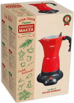 Bestron Elektrischer Espresso-Kocher Mit 360° Basis, Viva Italia, Für 6 Espressotassen: 180 Ml, 480 Watt, Aluminium, Farbe: Rot -Kaufland Verkäufe 340d44018d9a718359400394c9ba03cd
