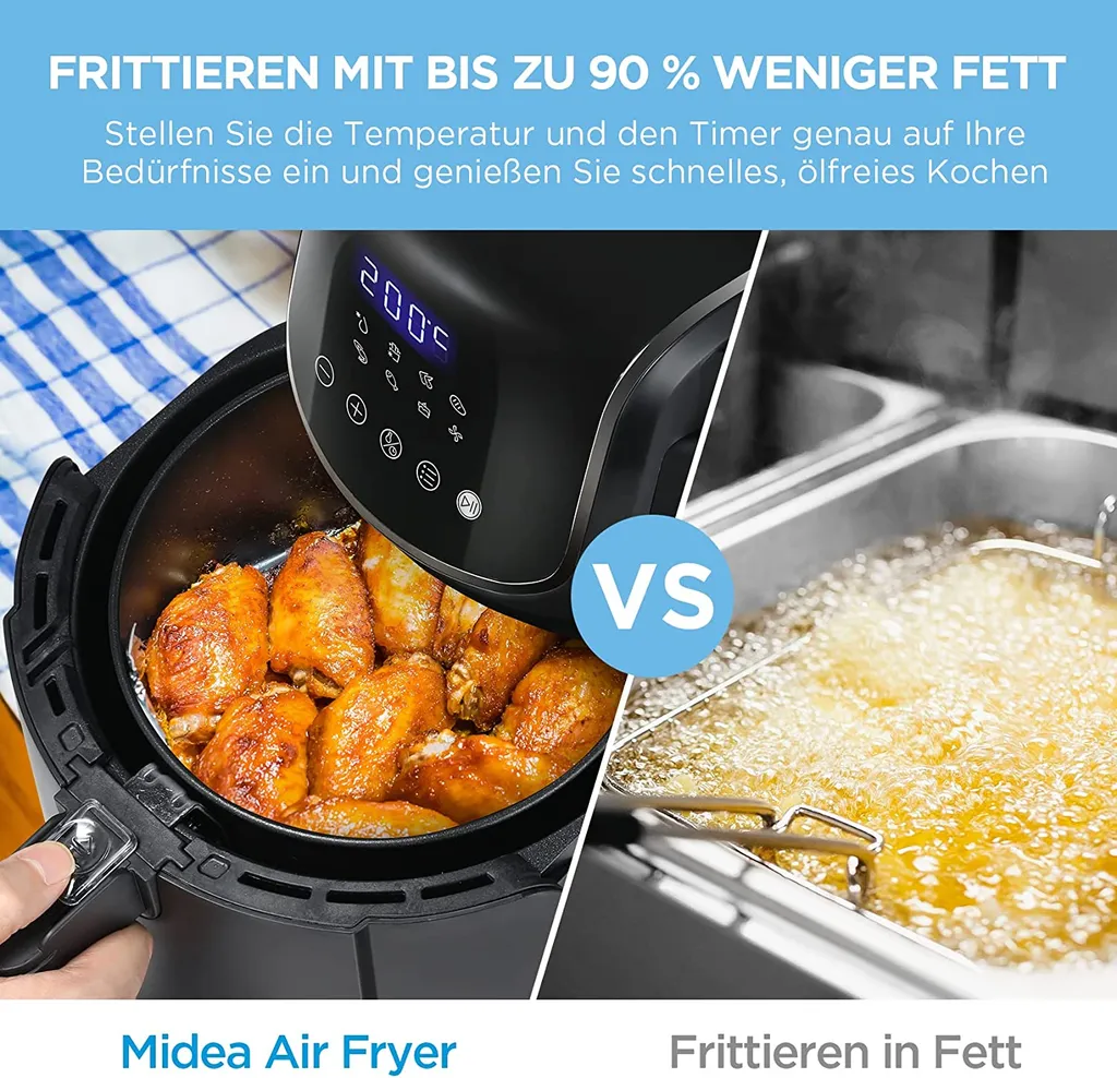 Midea Heißluftfritteuse 3,5L Heißluft Fritteuse Mit 8 Verschiedene Programmen, Digital Touchscreen, Temperaturkontrolle, 1500W Heissluftfritteuse Air Fryer 7 Midea Heißluftfritteuse 3,5L Heißluft Fritteuse Mit 8 Verschiedene Programmen, Digital Touchscreen, Temperaturkontrolle, 1500W Heissluftfritteuse Air Fryer – Bild 5