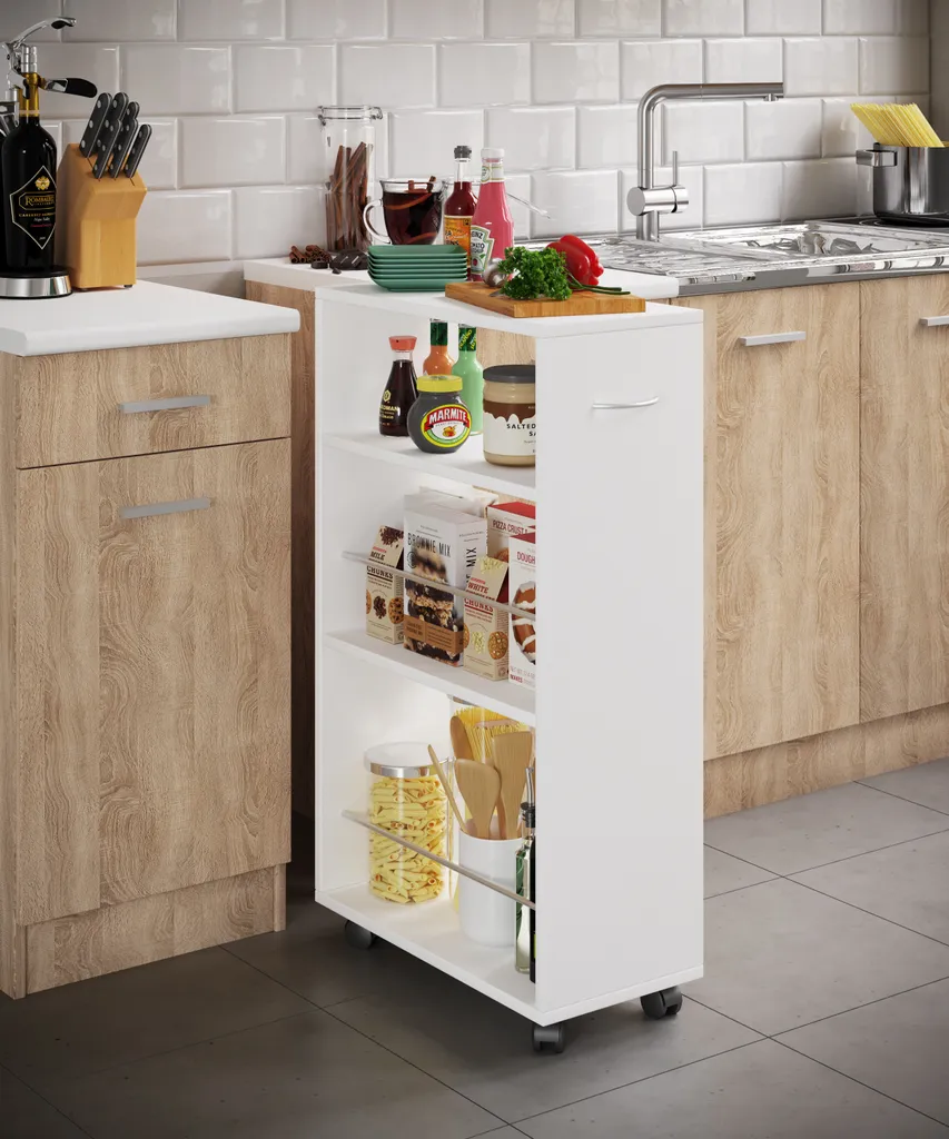 VCM Holz Küchenwagen Servierwagen Rollwagen Nischenschrank Rollbar Rollen Tusal Weiß 4 VCM Holz Küchenwagen Servierwagen Rollwagen Nischenschrank Rollbar Rollen Tusal Weiß – Bild 2