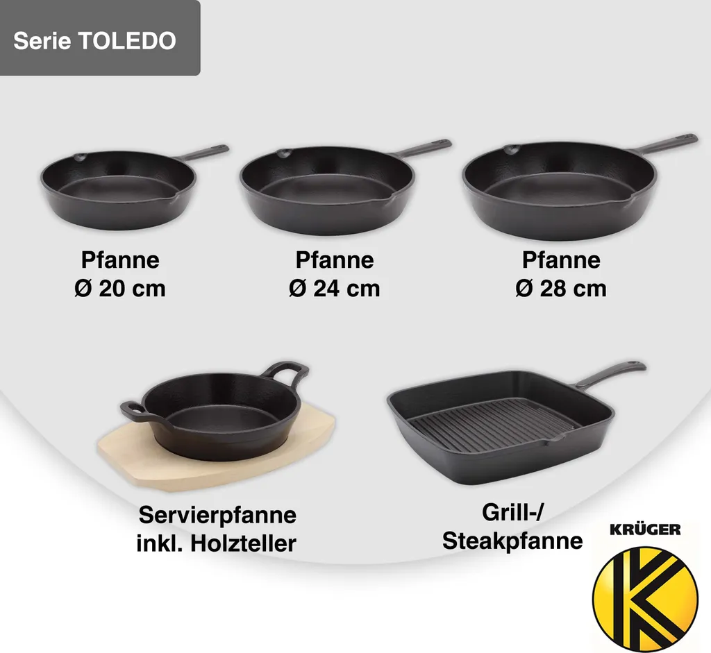 Karl Krüger 80028 Eisenguss Pfanne Toledo Ohne Deckel, 28 Cm, Schwarz 9 Karl Krüger 80028 Eisenguss Pfanne Toledo Ohne Deckel, 28 Cm, Schwarz – Bild 7
