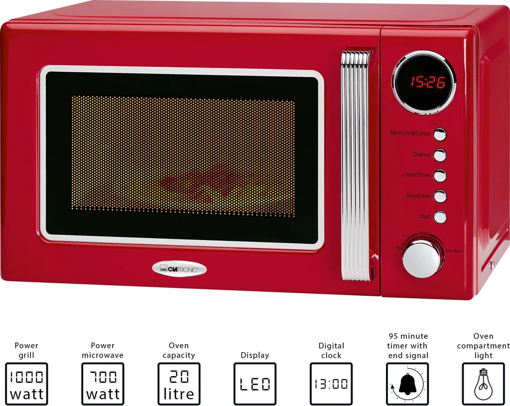 Clatronic MWG 790 2in1 Mikrowelle Retro-Design, 700 W Mikrowellenleistung, 1000 W Grillleistung, 20 L Garraum, Timerfunktion, Kindersicherung 5 Clatronic MWG 790 2in1 Mikrowelle Retro-Design, 700 W Mikrowellenleistung, 1000 W Grillleistung, 20 L Garraum, Timerfunktion, Kindersicherung – Bild 3