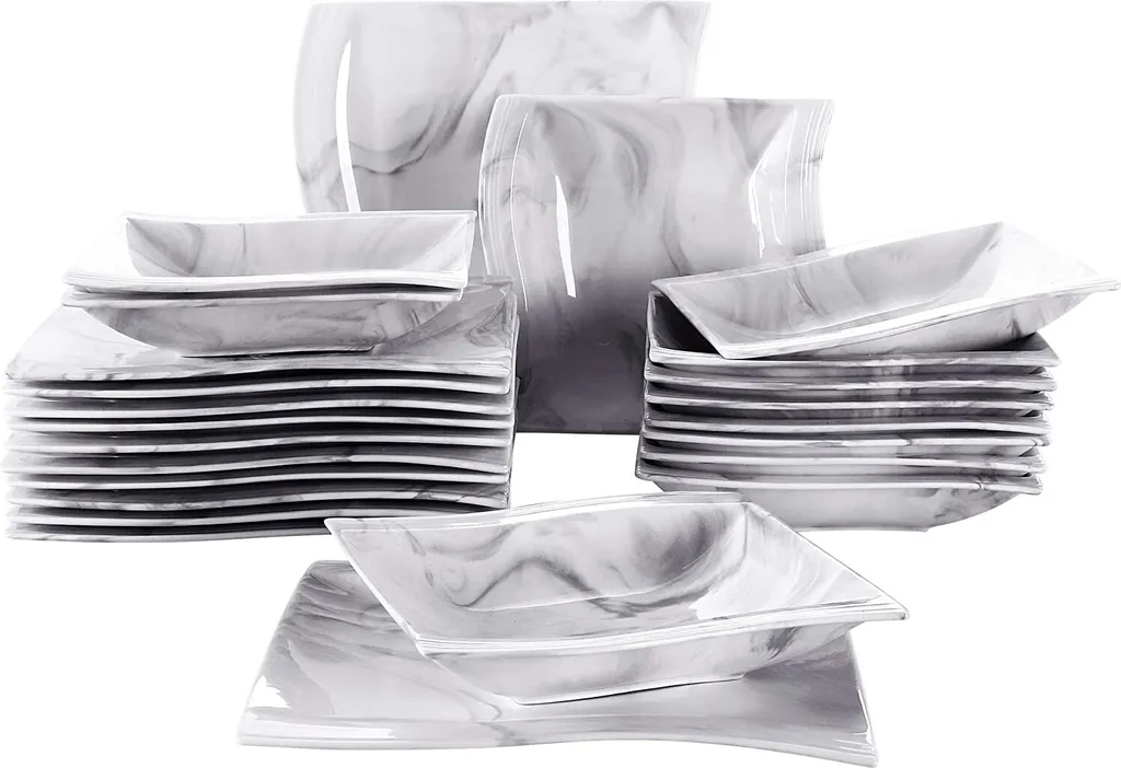 MALACASA, Serie Flora, Marmor Porzellan Tafelservice 24 Teiligen Set Kombiservice Geschirrset Mit 12 Speiseteller Und 12 Suppenteller Für 12 Personen 3 MALACASA, Serie Flora, Marmor Porzellan Tafelservice 24 Teiligen Set Kombiservice Geschirrset Mit 12 Speiseteller Und 12 Suppenteller Für 12 Personen