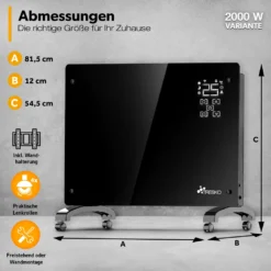 TRESKO® Elektroheizung Schwarz 2000W Inkl. WiFi & APP Glaskonvektor Konvektor Wand Heizung Glas Heizkörper Bad -Kaufland Verkäufe 393c3d1e4362566f8bab3b32d71b5524
