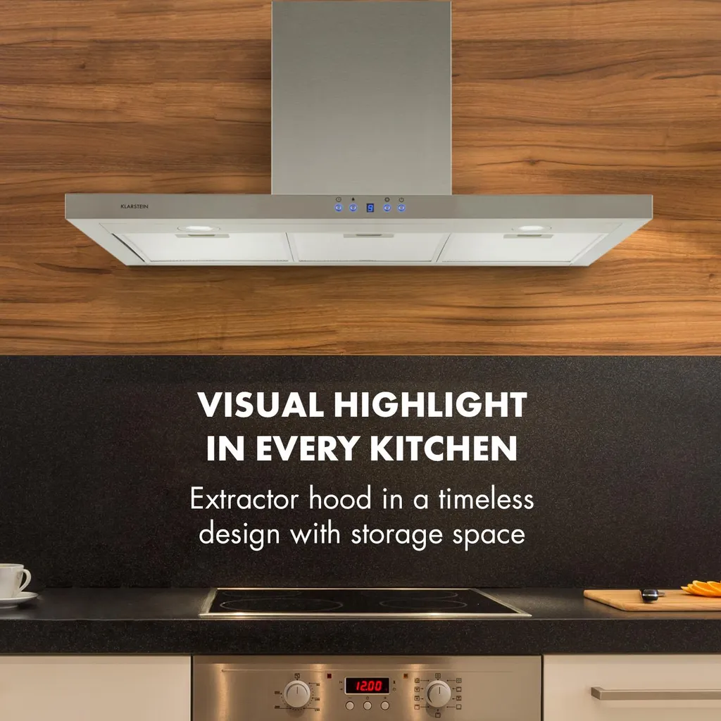 Klarstein Limelight Dunstabzugshaube 90 Cm , Wandhaube , Energieeffizienzklasse A++ , Abluftbetrieb , 600 M³/h , 3 Geschwindigkeitsstufen , Digitalanzeige , LED-Kochfeldbeleuchtung , Umrüstbar Auf Umluftbetrieb , Edelstahl Gebürstet 5 Klarstein Limelight Dunstabzugshaube 90 Cm , Wandhaube , Energieeffizienzklasse A++ , Abluftbetrieb , 600 M³/h , 3 Geschwindigkeitsstufen , Digitalanzeige , LED-Kochfeldbeleuchtung , Umrüstbar Auf Umluftbetrieb , Edelstahl Gebürstet – Bild 3