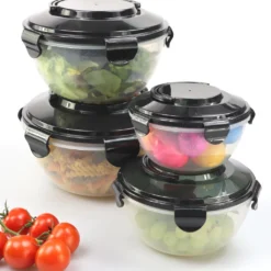 PLENTYFY Vorratsdosen 8 Teilig - Vorratsdosen Set Rund Mit Deckel Vorratsbehälter - Schwarz Luftdicht & Auslaufsicher Vorratsgläser Set Salatschüssel Mit Tragegriff -Kaufland Verkäufe 3b1c91a57f3d6ad78013b804df7ac4df