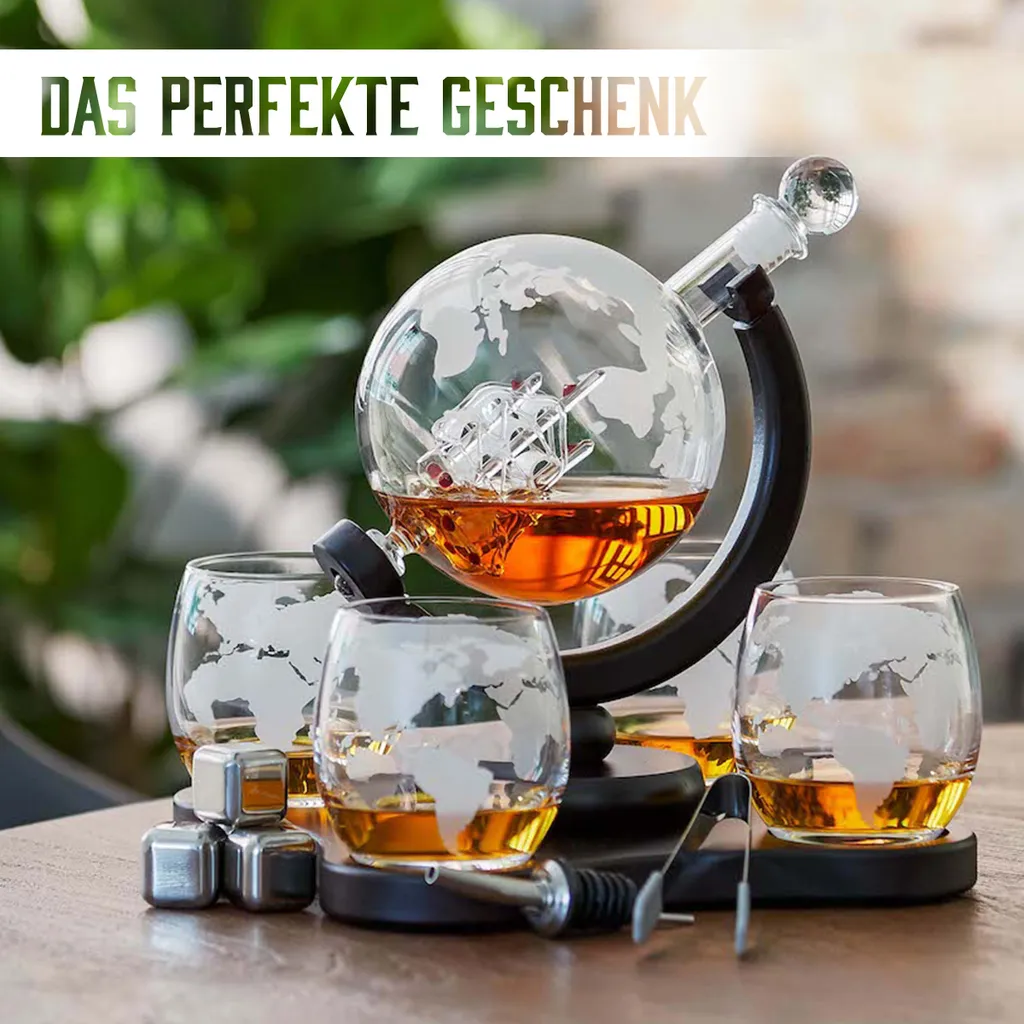 Whisiskey - Whisky Karaffe - Geschenke Für Männer - Komplette Whiskey Set - Globus - 900ML – Inkl. 4 Whisky Steine, 4 Whisky Gläser & Ausgießer - Whisky Dekanter – Whiskygläser - Natursteine 5 Whisiskey - Whisky Karaffe - Geschenke Für Männer - Komplette Whiskey Set - Globus - 900ML – Inkl. 4 Whisky Steine, 4 Whisky Gläser & Ausgießer - Whisky Dekanter – Whiskygläser - Natursteine – Bild 3