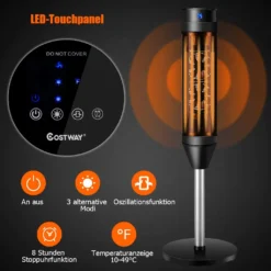 COSTWAY Heizlüfter, 1,2KW/2KW, Elektroheizung, Heizgerät Mit Thermostat & 3 Modi, 40° Oszillation, 10 - 49℃, Schnellerhitzung, Inkl. 8H Timer, LED, 28x28x85cm, Schwarz -Kaufland Verkäufe 3b434fb92fccf407dc5ff42abfdbded4