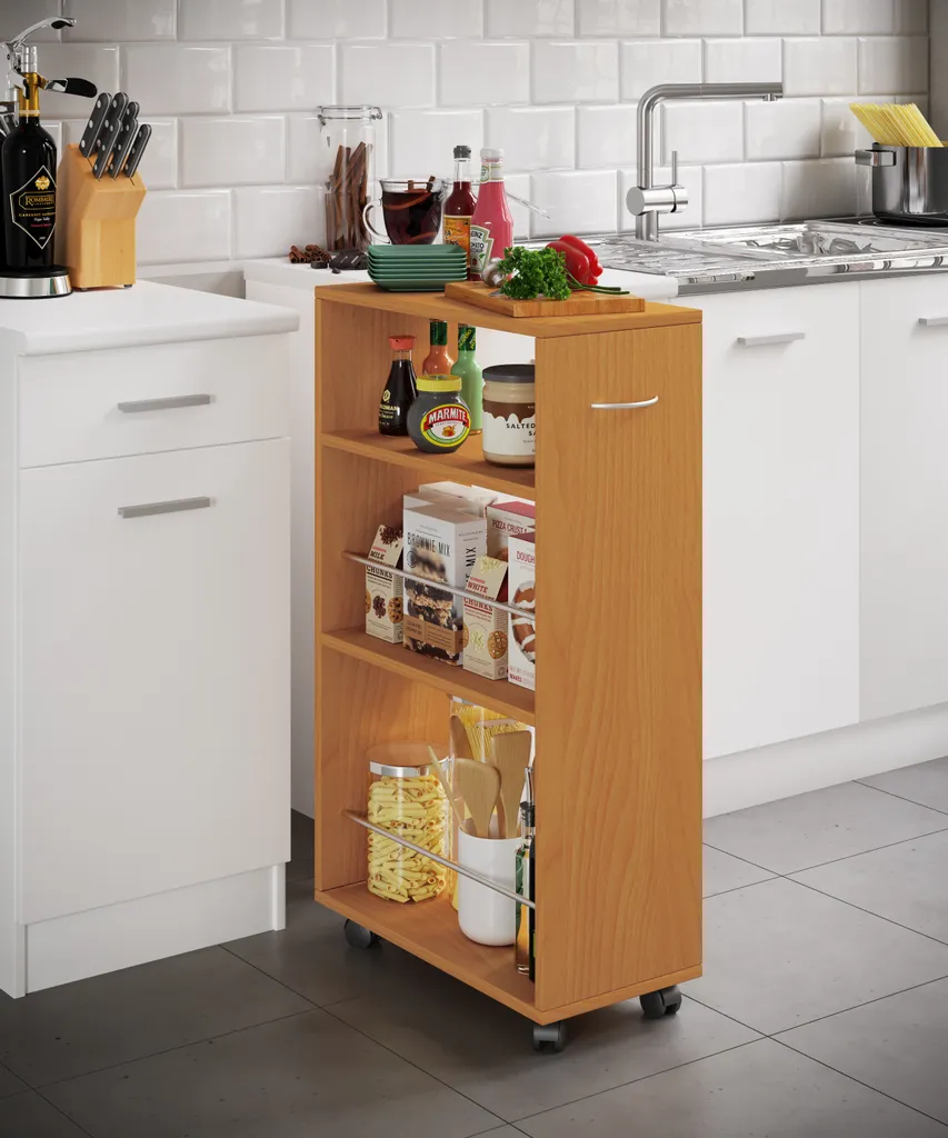 VCM Holz Küchenwagen Servierwagen Rollwagen Nischenschrank Rollbar Rollen Tusal Buche 5 VCM Holz Küchenwagen Servierwagen Rollwagen Nischenschrank Rollbar Rollen Tusal Buche – Bild 3