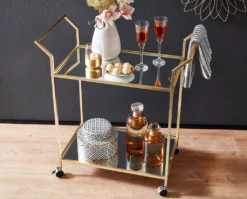WOHNLING Design Servierwagen Gold 73x78x37 Cm Küchenwagen Glas / Metall | Mobiler Beistelltisch | Speisewagen Mit Glasplatte | Teewagen Mini Bar Auf 4 Rollen -Kaufland Verkäufe 3bdbb61463d9b93ff2b0c3461a77e2b0