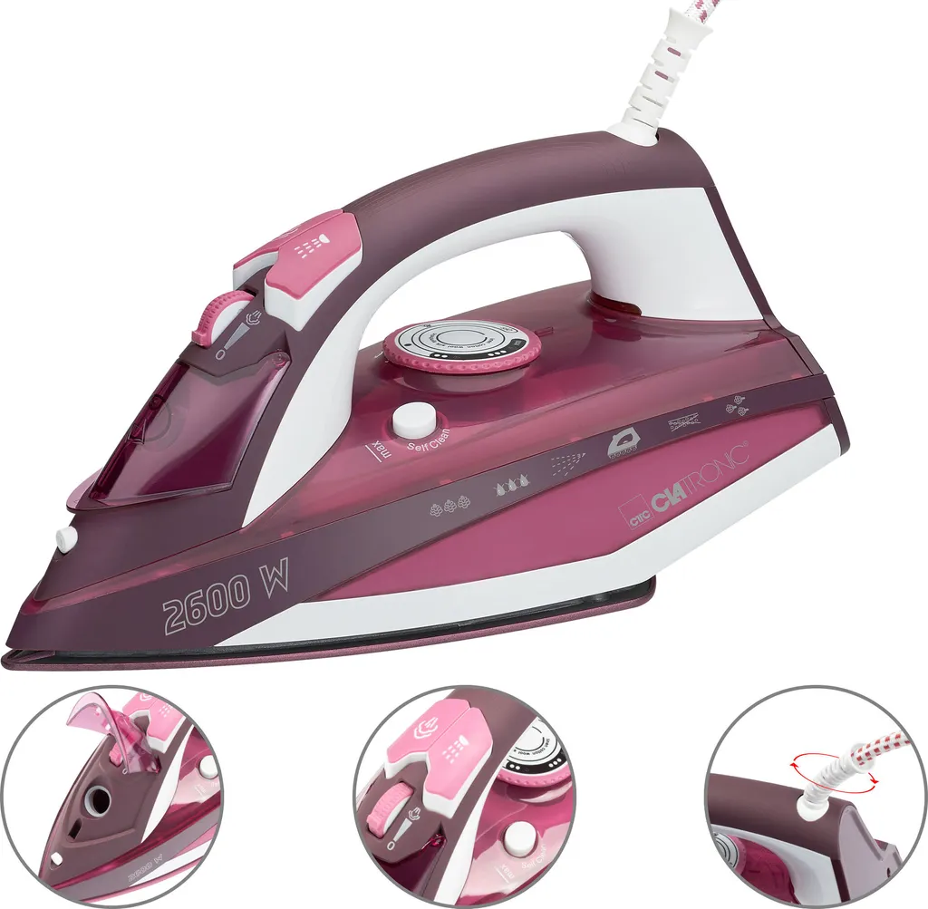 Clatronic Dampfbügelautomat DB 3705, 2.600 W, Kratzfeste Keramiksohle, Stufenlose Temperatur, 4-stufige Dampfregelung, 7 Funktionen, Weiß/rot 10 Clatronic Dampfbügelautomat DB 3705, 2.600 W, Kratzfeste Keramiksohle, Stufenlose Temperatur, 4-stufige Dampfregelung, 7 Funktionen, Weiß/rot – Bild 8