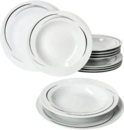 Mambo-Cat Kaffee-Tasse Porzellan-Becher Geschirr-Set Schüssel Bowl-Schale Tafel-Zubehör Suppen-Schälchen Speise-Teller Käse-Wurst Ess-Platte Frühstücks-Buffet Brunch Kuchen-Dessert Home Streifen-Grau Schwarz-Creme Kombi-Service Sechs-Personen -Kaufland Verkäufe 3d4d45593f3714bde53bf44580a7525a