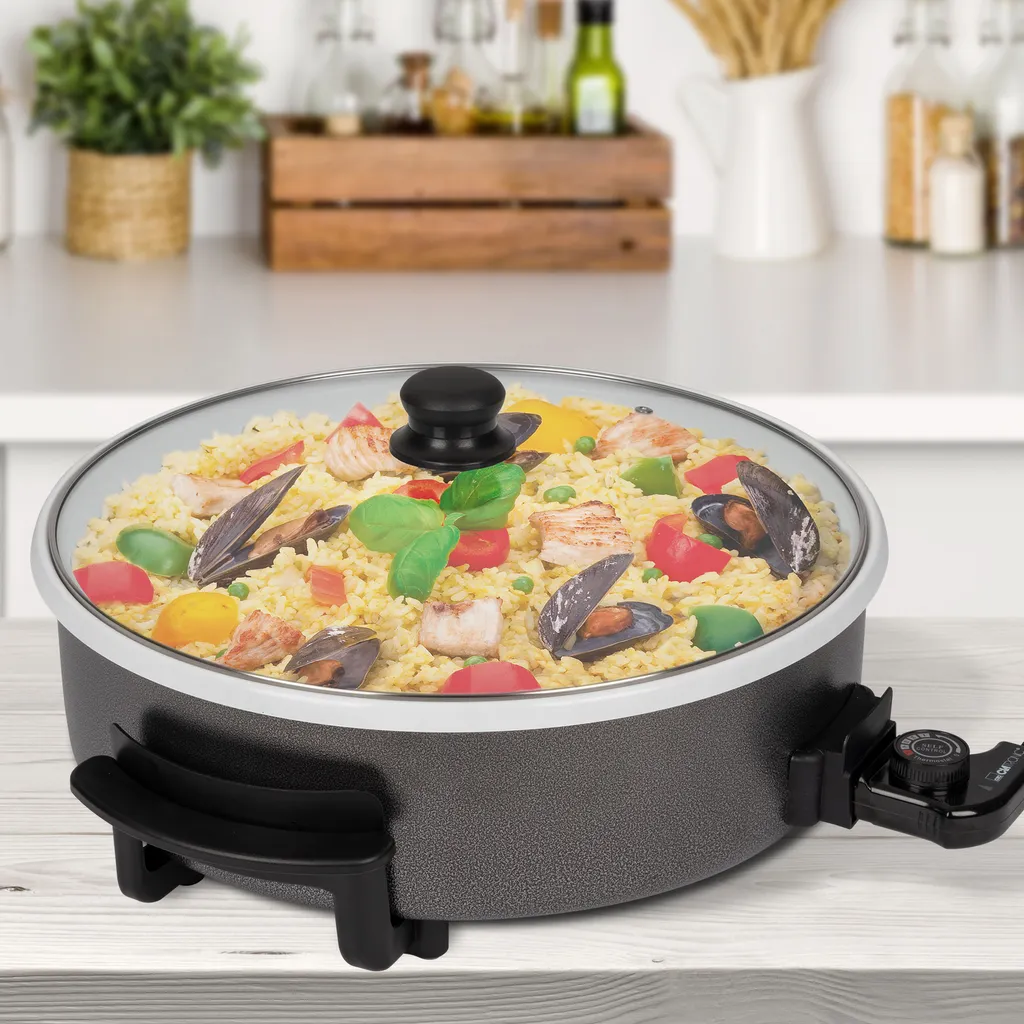 Clatronic PP 3570 C Elektropfanne XXL Partypfanne Elektrisch Mit Keramikbeschichtung Und Glas-Deckel,Ø 42 Cm Elektrische Multifunktionspfanne, Schwarz 7 Clatronic PP 3570 C Elektropfanne XXL Partypfanne Elektrisch Mit Keramikbeschichtung Und Glas-Deckel,Ø 42 Cm Elektrische Multifunktionspfanne, Schwarz – Bild 5