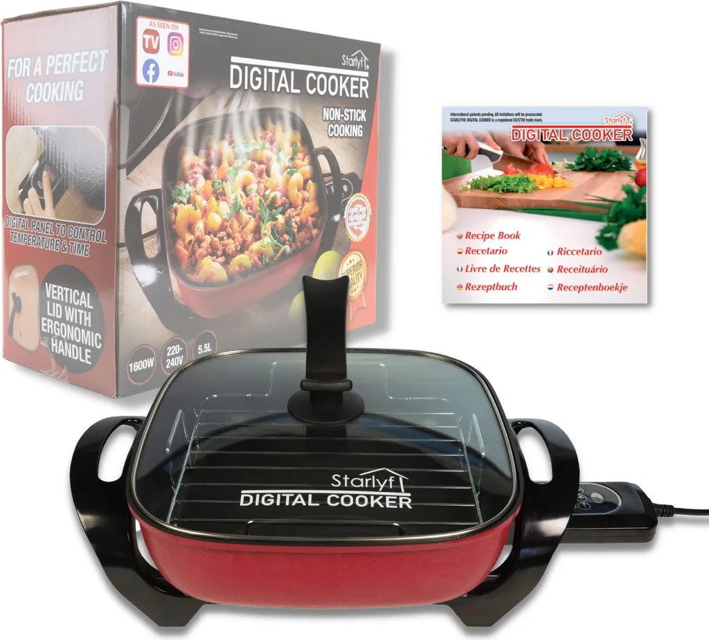 Starlyf®Digital Cooker - XXL Elektrische Bratpfanne Mit Digitalem Thermostat Und Temperaturanzeige, 1600 Watt, 5,5 Liter Fassungsvermögen, Partypfanne - Aus Der TV Werbung 3 Starlyf®Digital Cooker - XXL Elektrische Bratpfanne Mit Digitalem Thermostat Und Temperaturanzeige, 1600 Watt, 5,5 Liter Fassungsvermögen, Partypfanne - Aus Der TV Werbung